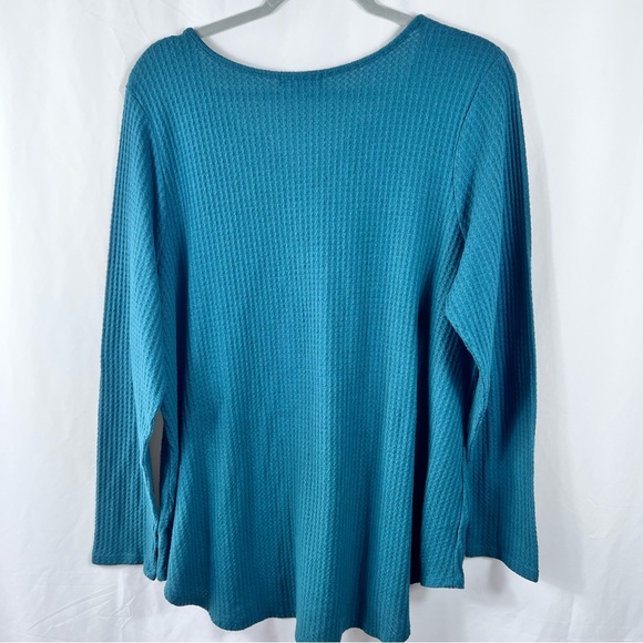 Lane Bryant Def Leppard 1983 Graphic Waffle Knit Top Teal Long Sleeve Plus 18/20 - Picture 4 of 10